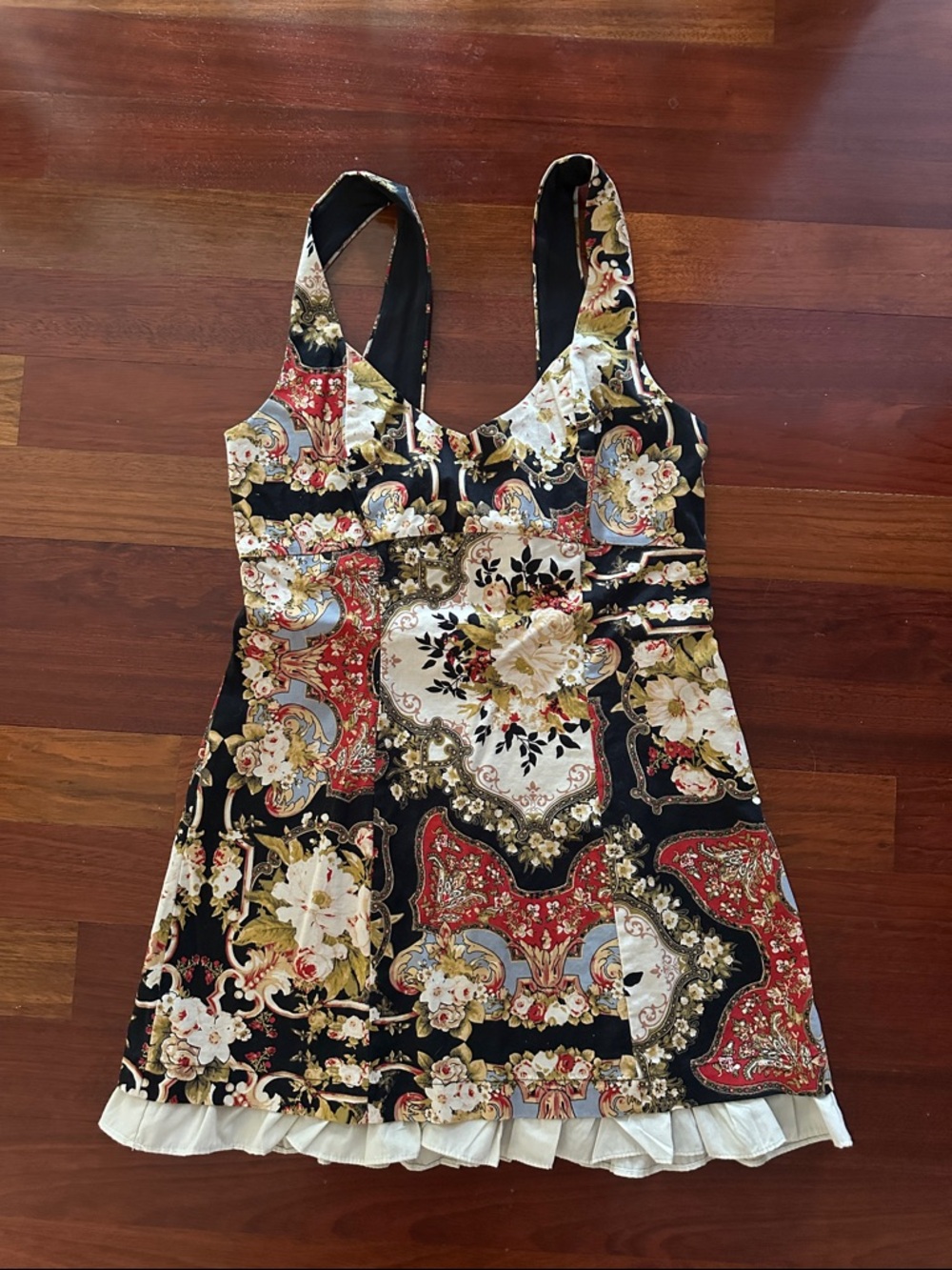 Urban Outfitters Black Red Cream Floral Print Mini Dress